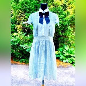 Super cute white bow gem stone details collar dress